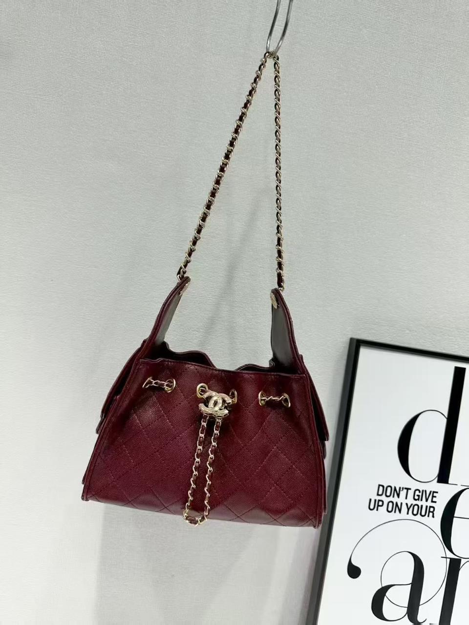 Chanel burgundy bucket bag